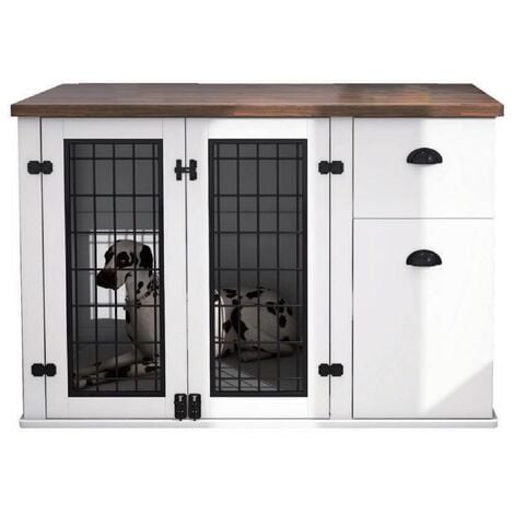 MaxxPet Cage pour chien en bois 106x60x77 cm - Caisse pour chien - Cage pour chien pour la maison - Niche pour chien - Blanc