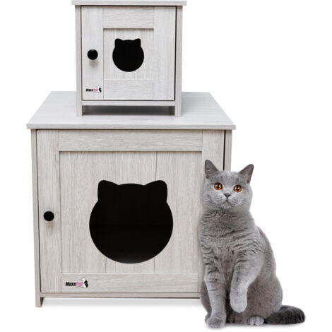MaxxPet Cama Gato - Casa De Madera Para Gatos - Casa Gatos Exterior e Interior - Banco De Gatos - Cama Para Gatos - Gabinete Para Gatos Para Baño Para Gatos - 30x30x30 cm - Negro