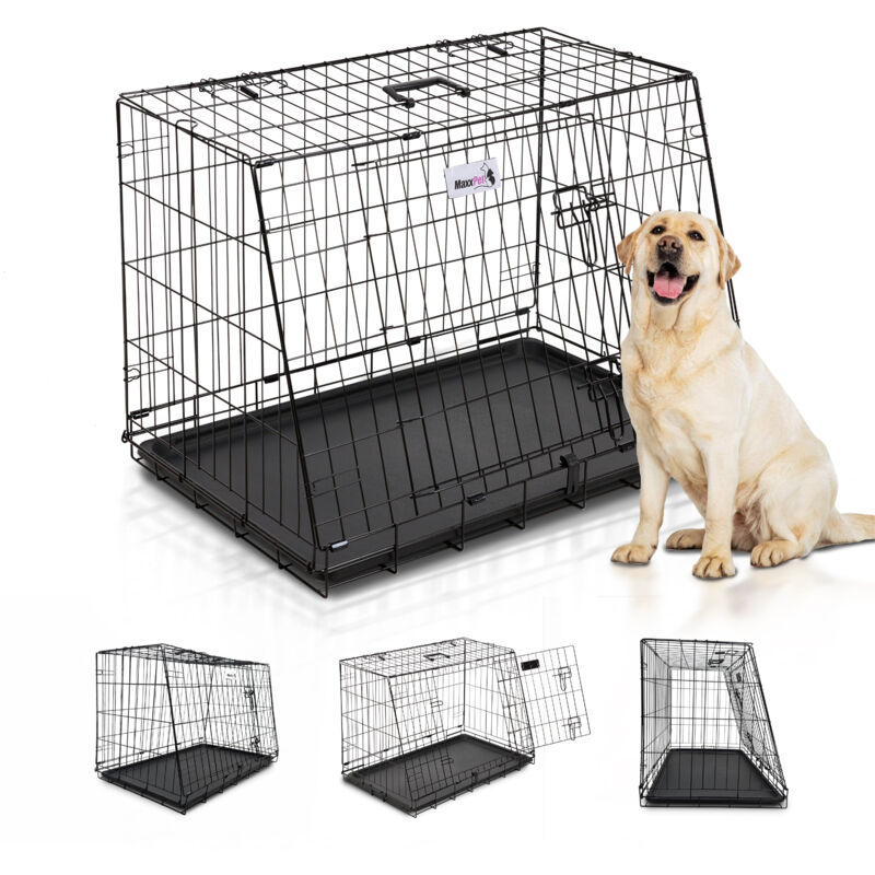 MaxxPet Cage pour Chien 78x47x55 cm - Pliable et transportable - avec Poignées et Plateau - 2 Ouvertures - Noir