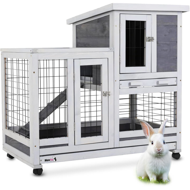 Maxxpet - Clapier à Lapins - Enclos pour Lapins - Cage à Lapins - Clapier en Bois pour Extérieur - 95x63x93cm - Gris