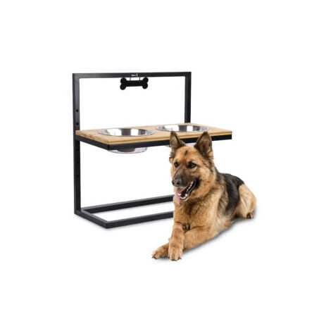 MaxxPet Cuenco Doble - Cuenco para perro - Cuenco elevado - 54x23x53cm - Bambú