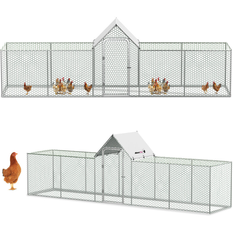 Maxxpet - Enclos pour Poules - Poulailler en métal - Habitat pour Poules - 500x100x150cm - Inclut Ombrière/Toit en bâche