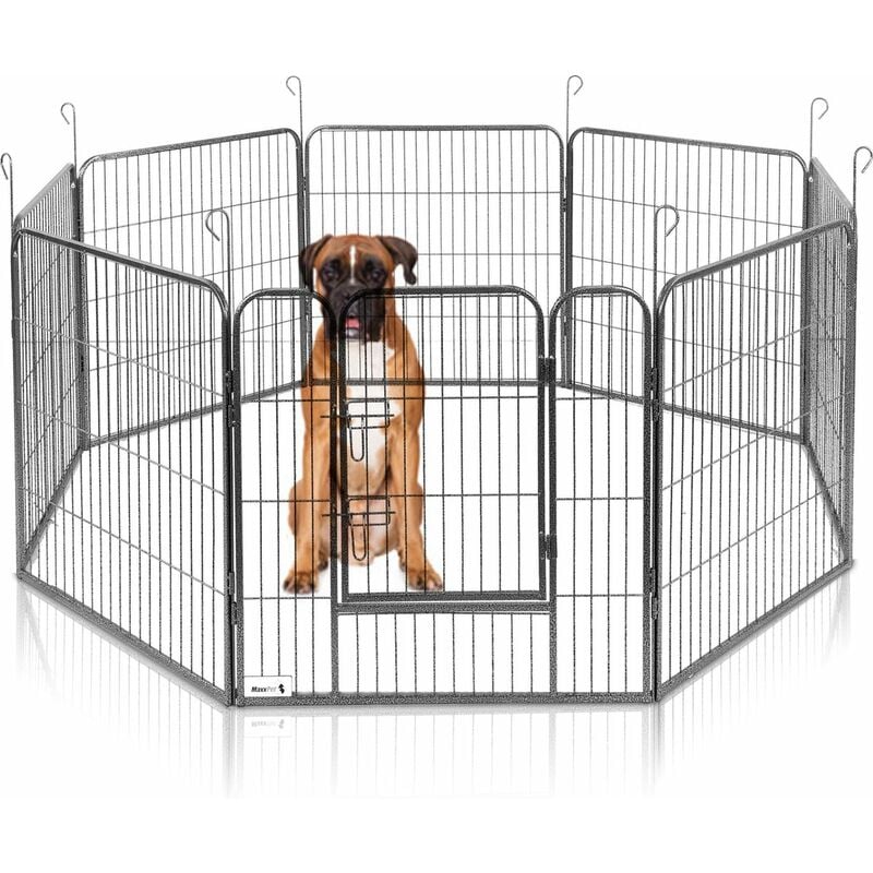 Maxxpet - Enclos pour chien 80x80 cm - Modulaire - 8 panneaux - Parc pour chiots - Chenil pour chiens - Puppy Run - Noir