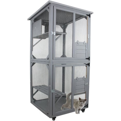 MaxxPet grande cage pour chat - Enclos pour chat en liberté - Course pour chat - Volière pour chat - Maison pour chat - 92 x 66 x 182 cm - Gris