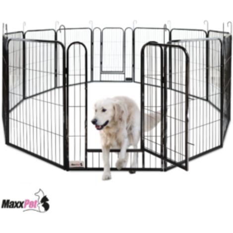 MaxxPet Parque para perros – Valla para perros interior y exterior - Parque para cachorros, conejos y otras mascotas - Zona de juegos plegable – Jaula con 12 paneles – 78x60 cm - Incl. cuenco