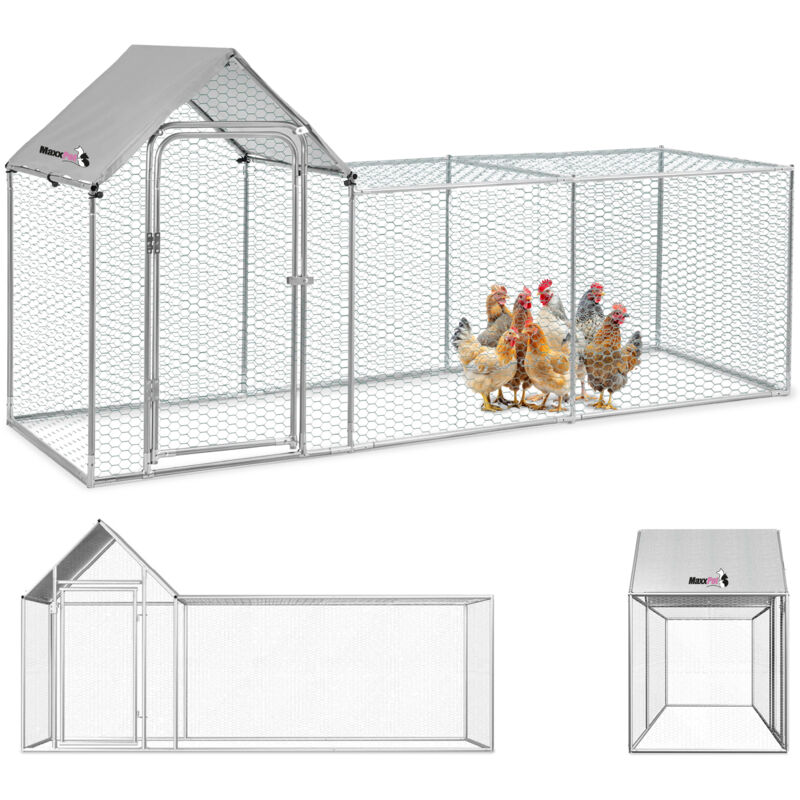 Poulailler - Enclos en métal pour poules - Abri pour volailles - 300x100x150cm - Inclut un pare-soleil/toit en toile - Maxxpet