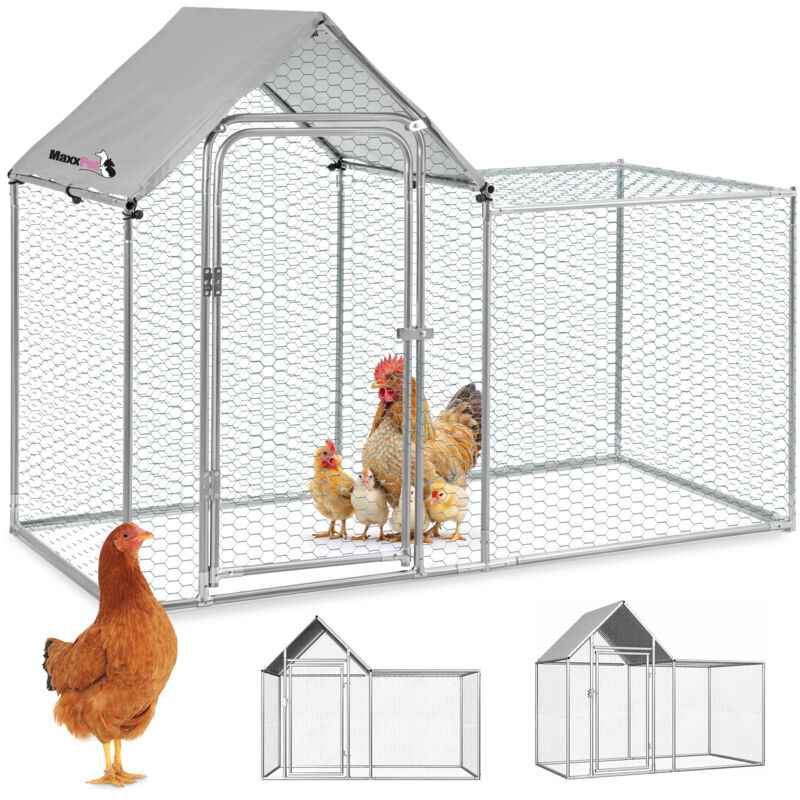 Poulailler - Enclos pour poules en métal - Abri pour volailles - 200x100x150cm - Inclut pare-soleil / Bâche - Maxxpet