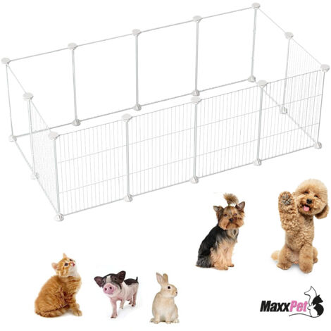 MaxxPet Puppy Park - Parque plegable para cachorros - Jaula para perros - Parque para cachorros con 12 paneles - 140x70x35cm - Blanco