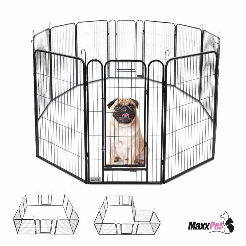 Maxxpet - Puppy Run - Banc pour chien - Parc pour chien - Parc pour chiot avec 12 panneaux de chenil - Acier -100 x 60 cm