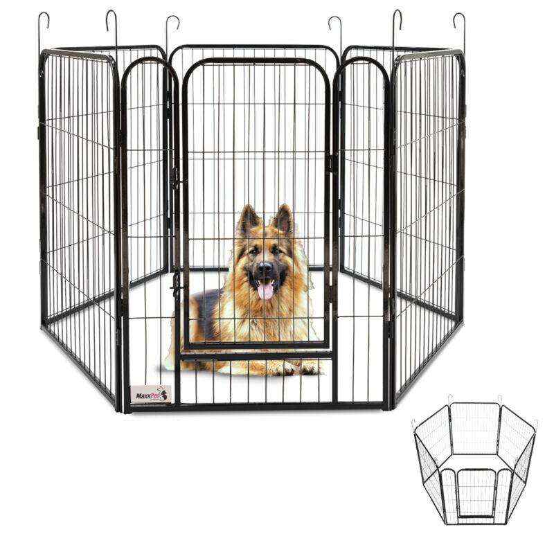 Maxxpet - Enclos pour Chien – Parc à Chiot Métal - Enclos Lapin – Pliable avec 6 Panneaux – 78x60 cm - Parc Chat - Clôture pour Intérieur et Extérieur