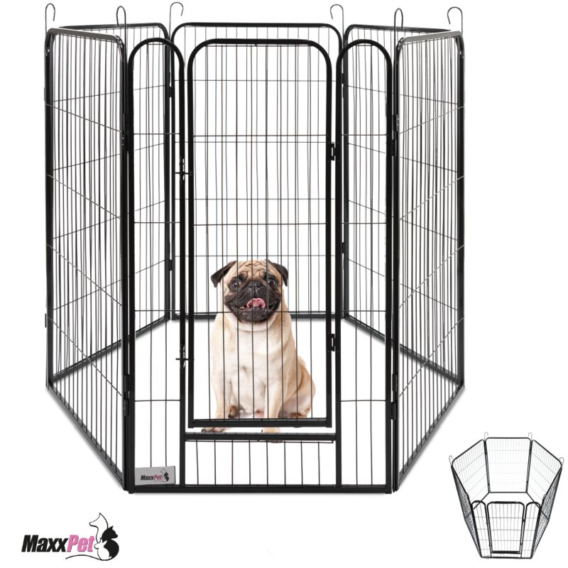 Maxxpet - Puppy Run - Banc pour chien - Parc pour chien - Parc pour chiot avec 6 panneaux de chenil - Acier -100 x 60 cm
