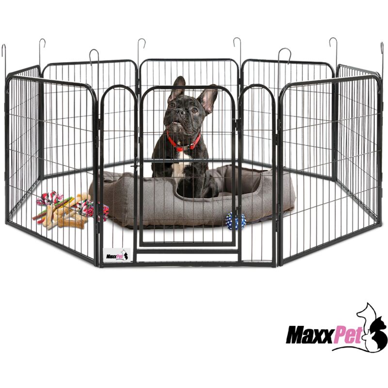 Enclos pour Chien – Parc à Chiot Métal - Enclos Lapin – Pliable avec 8 Panneaux – 60x60 cm - Parc Chat - Clôture pour Intérieur et Extérieur - Maxxpet