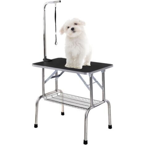 MaxxPet Tavolo Toelettatura Cani - Tavolo Pieghevole - Antiscivolo e Facile da Montare - Tavolo per la Cura dei Cani - Con Braccio Regolabile - 117x60x180 cm - Nero