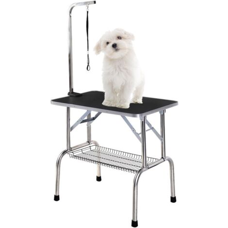 MaxxPet Tavolo Toelettatura per Cani - Tavolo Pieghevole - Antiscivolo e Facile da Montare - Tavolo per la Cura dei Cani con Braccio Regolabile - 81x48x80 cm - Colore Nero