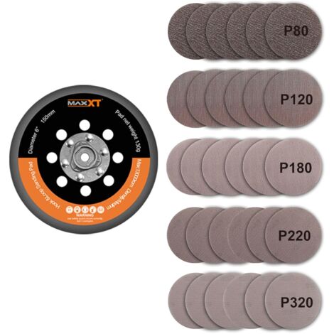 MAXXT 150mm Hook & Loop DA Sander Backing Plate Pad and 30pcs sandpaper, for MAXXT Brushless Orbit Sander R7303