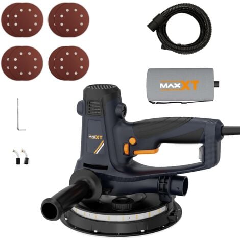 MAXXT 810W Ponceuse à main pour cloisons sèches, électrique, pour murs, vitesse variable 1500-2800RPM, aspiration réglable, ponçage grossier et fin, auto-extraction de la poussière