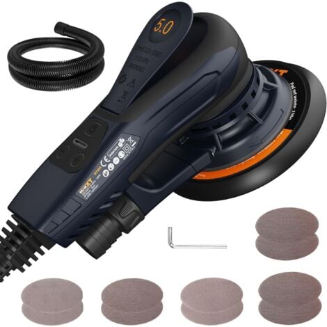 MAXXT Bürstenloser Exzenter Schleifer 230V: 5.0mm Exzentrizität, Vielseitiger Elektrischer Schleifer mit einstellbarer Geschwindigkeit und 10 Schleifscheiben, 150mm Backing Pads, für Holzoberflächen