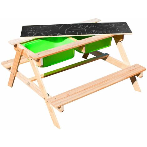 MaxxToys Sand- und Wassertisch – Picknicktisch aus Holz – 90 x 90 x 50 cm