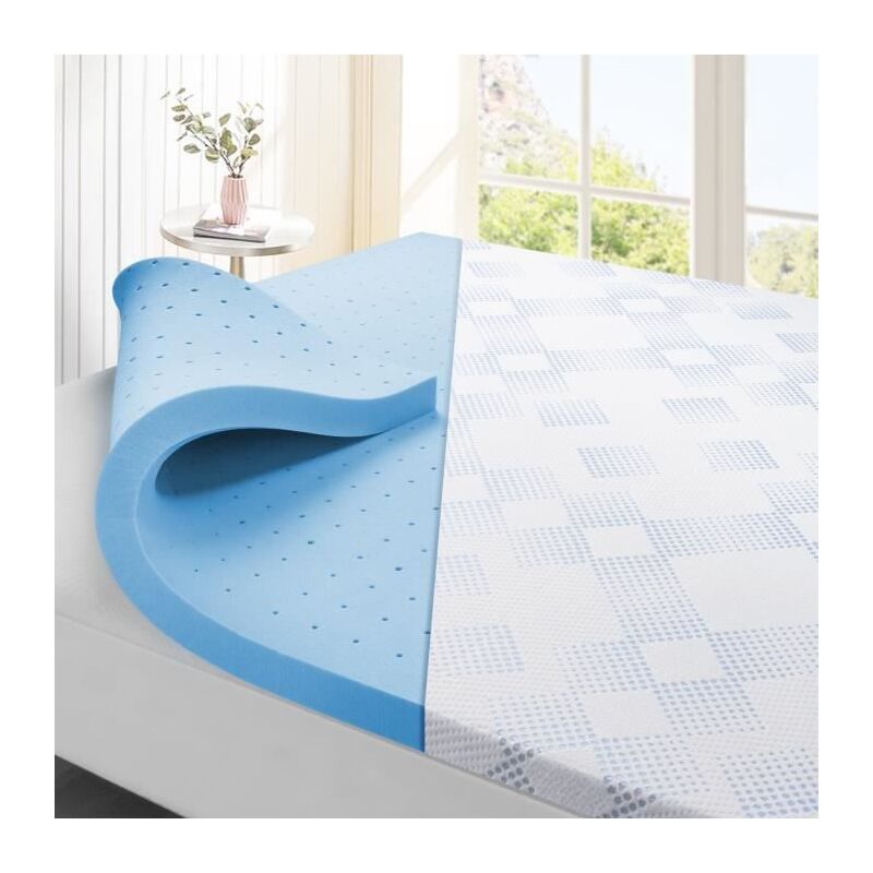 Surmatelas 160x200 cm à Mémoire de Forme avec Gel - Housse Amovible et Lavable - Hypoallergénique-Maxzzz