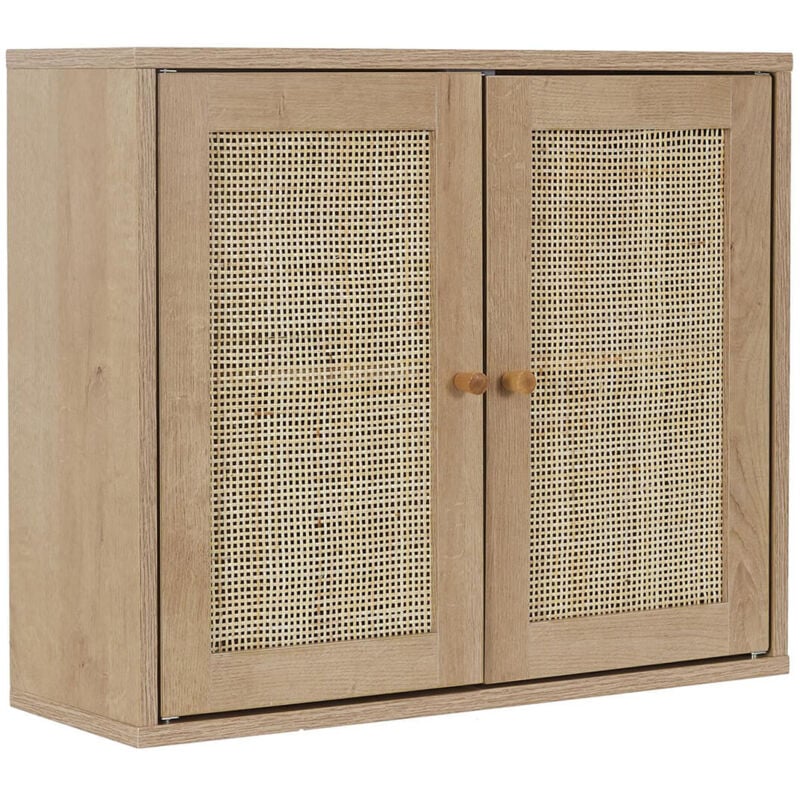 Altobuy - maya - Armoire Murale 2 Portes Effet Bois et Façades Rotin