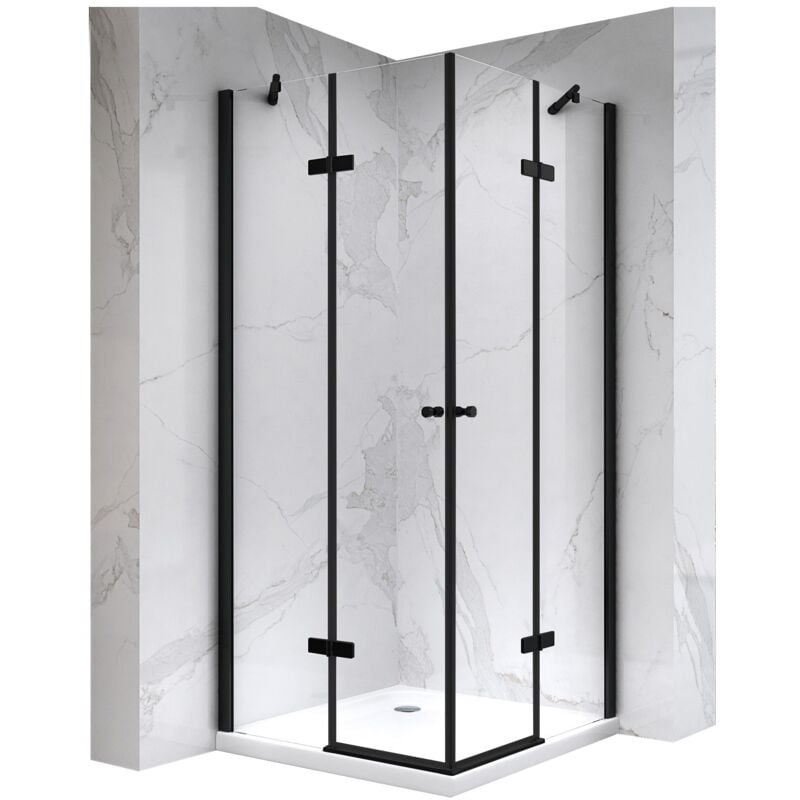 MAYA-BLACK Cabine porte de douche d'angle H 180 cm, 70 x 100 cm, verre transparent