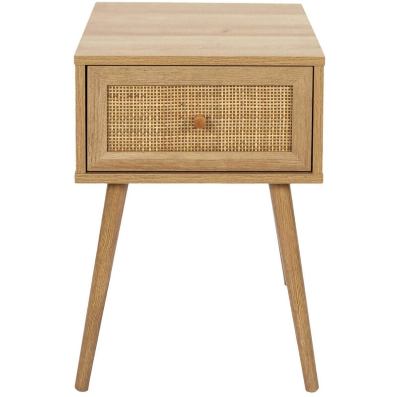 Maya - Chevet 1 Tiroir Effet Bois et Façade Rotin