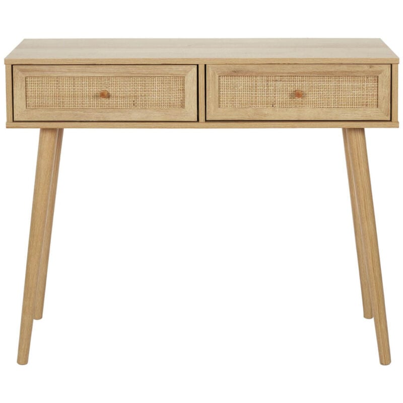 Altobuy - maya - Console 2 Tiroirs Effet Bois et Façades Rotin