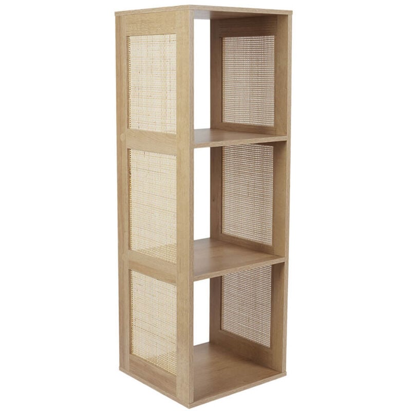 Altobuy - maya - Rangement 3 Cases Effet Bois et Façades Rotin