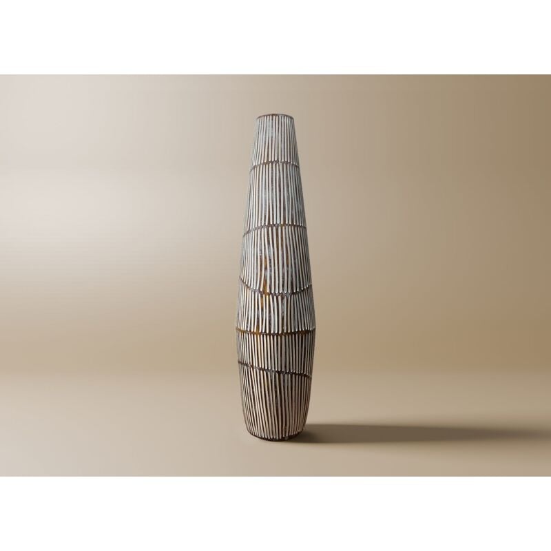 MAYA - Vase XL en polyrésine bois et blanc H69 cm MAYA