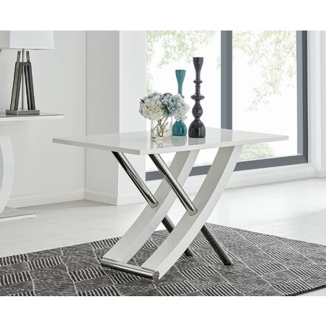 Mayfair 4 White High Gloss And Stainless Steel Dining Table