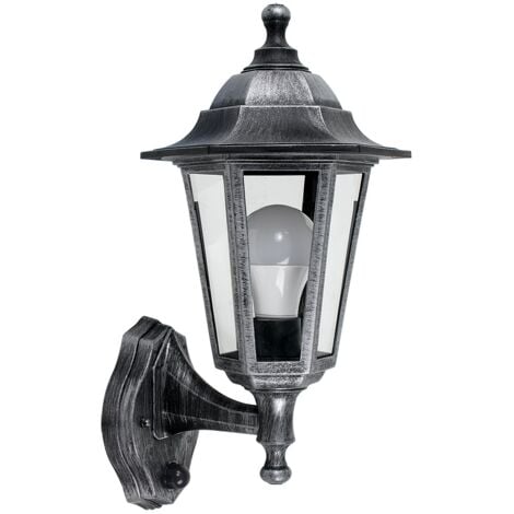 Mayfair Brushed Silver and Black PIR Motion Sensor Outdoor Garden Security IP44 Rated Wall Light Lantern