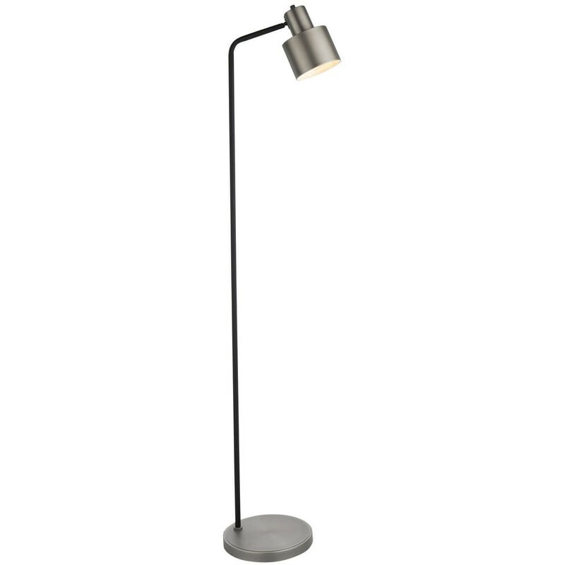 Task Floor Lamp Brushed Silver Plate Finish, Matt Black