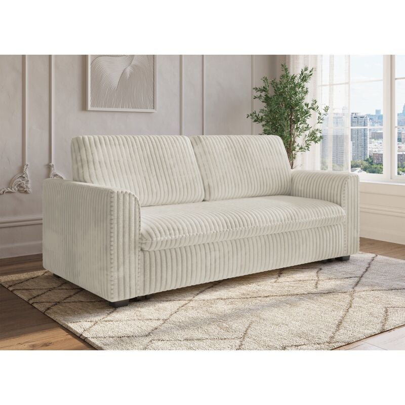 Deco In Paris - maylie - Canapé convertible 3 places en velours côtelé épais beige maylie