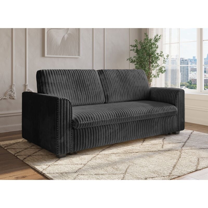 Deco In Paris - maylie - Canapé convertible 3 places en velours côtelé épais gris maylie