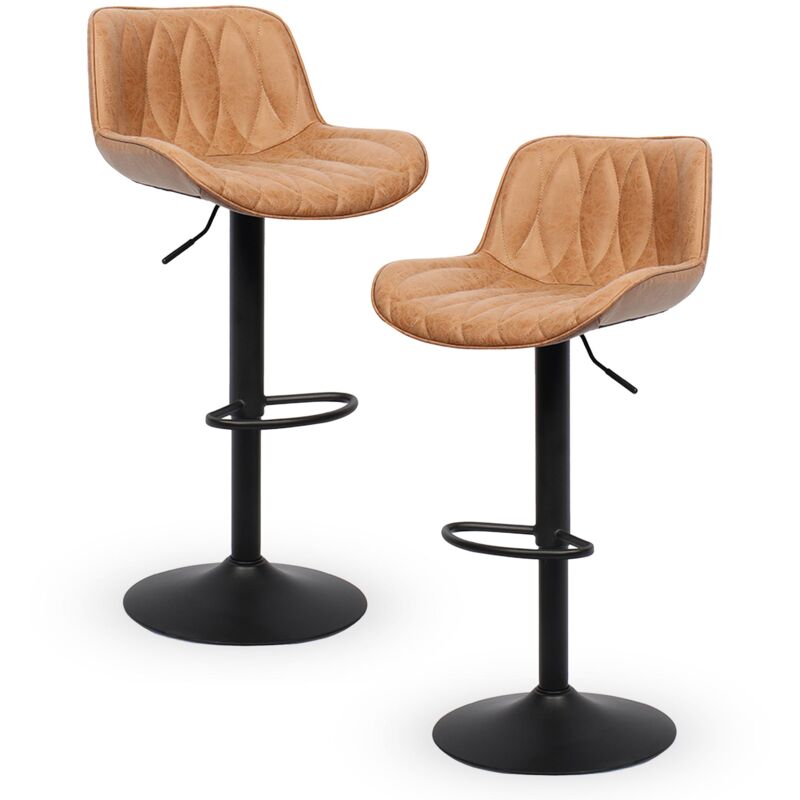 Mobilier Deco - maylin - Lot de 2 tabourets effet simili cuir orange piètement ajustable métal noir