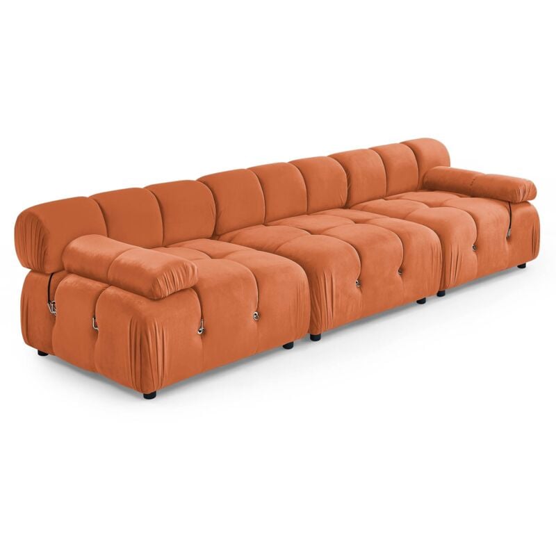 Canapé modulable 3 places Orange Velours Contemporain Confort Promotion
