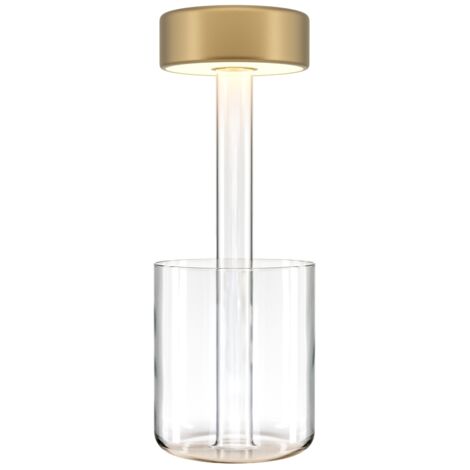 Maytoni AI Collaboration Lampada da tavolo moderna a LED integrata ricaricabile dimmerabile con controllo touch trasparente, paralume dorato da 120 lm