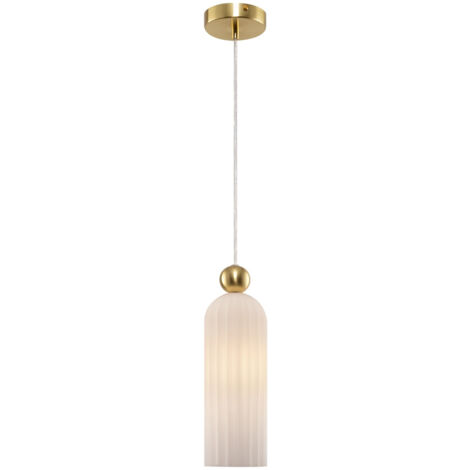 Maytoni Antic Plafonnier suspendu moderne et fin doré, abat-jour en verre blanc