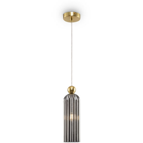 Maytoni Antic Plafonnier suspendu moderne et fin doré, abat-jour en verre gris
