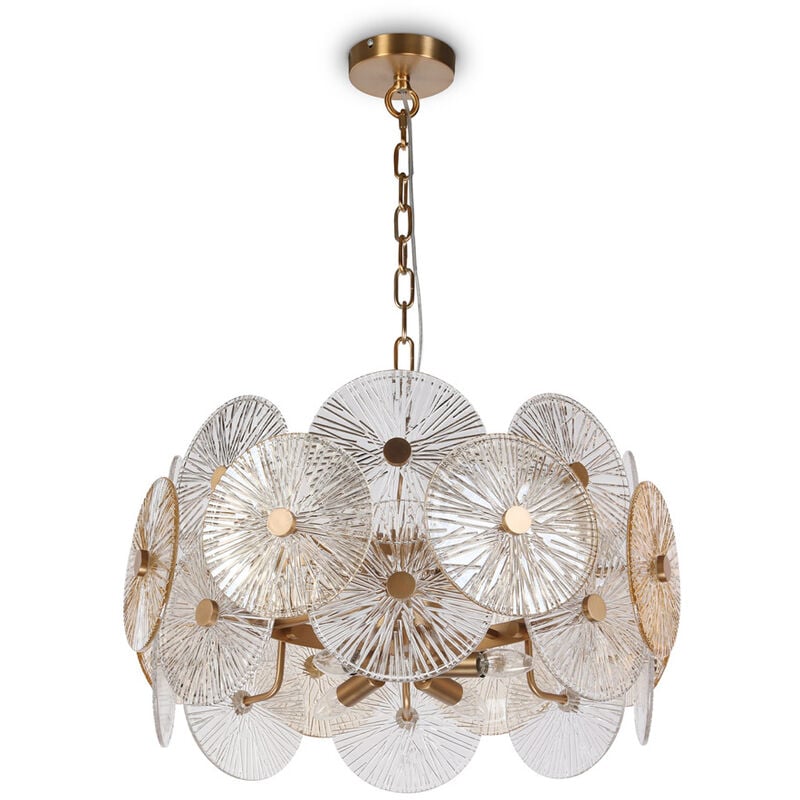 Image of Lampadario Contemporaneo Aster Metallo Oro 8 Luci Con Diffusore In Vetro - Oro