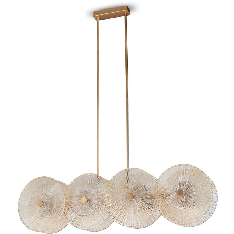 Image of Lampadario Contemporaneo Aster Lineare Metallo Oro 8 Luci Con Diffusore In Vetro - Oro