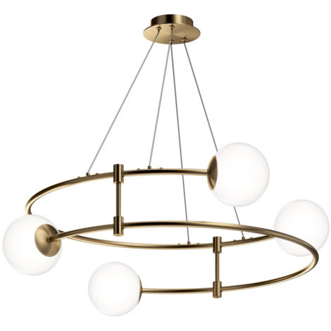 Maytoni Balance Plafonnier suspendu moderne cylindrique doré, abat-jour en verre