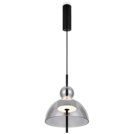 Maytoni Bangkok I Moderna plafoniera a sospensione a cupola da 25 cm, nera, 3000K, 1300 lm, paralume fumé