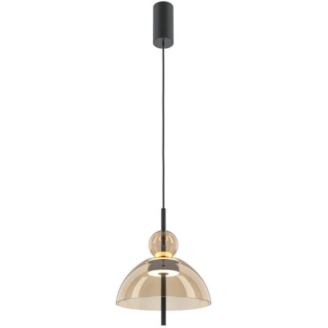Maytoni Bangkok I Plafonnier moderne en forme de dôme de 25 cm, noir, 3 000 K, 1 300 lm, abat-jour cognac
