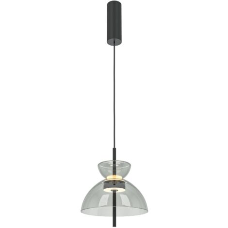 Maytoni Bangkok II Moderna lampada a sospensione a cupola da 25 cm, nera, 3000K, 1300 lm, paralume grigio