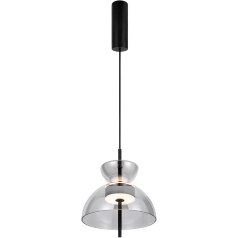 Maytoni Bangkok II Moderna plafoniera a sospensione a cupola da 25 cm, nera, 3000K, 1300 lm, paralume fumé