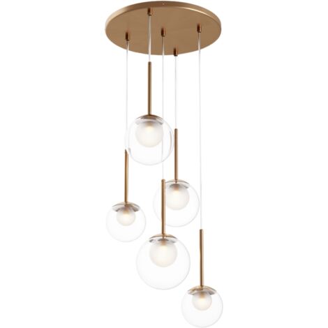 Maytoni Basic Form Lampadario moderno a sospensione a grappolo con paralume in vetro dorato 5xG9