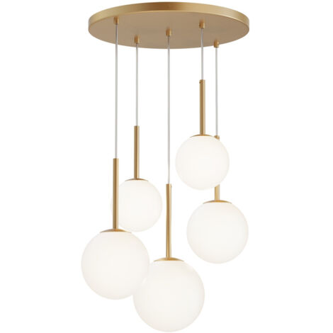Maytoni Basic Form Lampadario moderno a sospensione a grappolo, oro 5xE14, paralume bianco