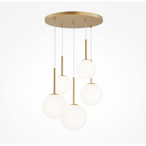 Maytoni Basic Form Plafonnier suspendu moderne en grappe, doré, 5 x E14, abat-jour blanc