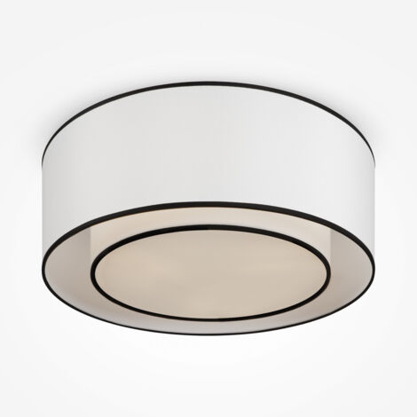 Maytoni Bergamo Plafonnier cylindrique moderne à 3 lumières, abat-jour blanc, blanc et noir, E27